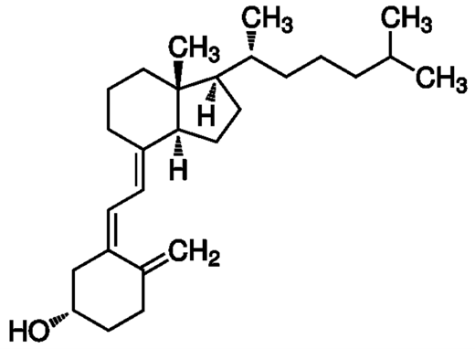 Structural formula of cholecalciferol (Vitamin D3) used in Emulvit‑D nanoemulsion.