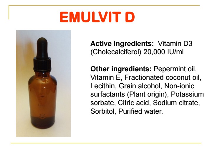 Active and inactive ingredients of Emulvit‑D nanoemulsion formulation